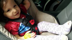 On our way home from the hospital, weapons on board.